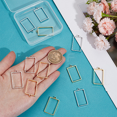 12Pcs 2 Colors 304 Stainless Steel Open Back Bezel Rectangle Pendants STAS-UN0057-58-1