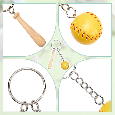 12Pcs Mini Baseball PU Leather Pendant Keychain with Wood Baseball Bat DIY-SP0001-51B-1