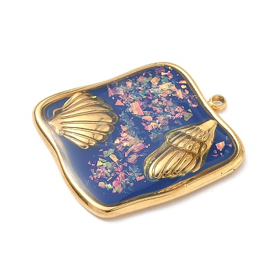 304 Stainless Steel Epoxy Resin with Natural Shell and Sequins Inside Pendants STAS-L026-17G-D04-1