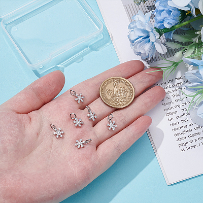 6Pcs 925 Sterling Silver Micro Pave Clear Cubic Zirconia Snowflake Charms PALLOY-WR00007-1