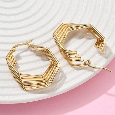 Multilayer Polygon 201 Stainless Steel Hoop Earrings EJEW-D354-06G-1