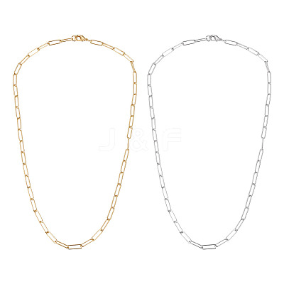 2Pcs 2 Colors Brass Round Oval Paperclip Chain Necklaces MAK-TA0001-33-1