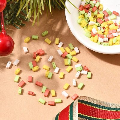 4 Colors Christmas 2-Hole Baking Paint Glass Seed Beads SEED-X0058-08-1