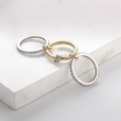 Stainless Steel Micro Pave Clear Cubic Zirconia Stackable Finger Rings WGD96BD-02-1