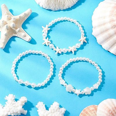 3Pcs ABS Plastic Imitation Pearl Beads Stretch Bracelets for Women BJEW-JB11869-1