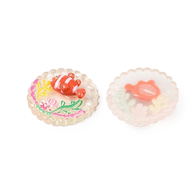 Ocean Theme Flat Round Resin Cabochons CRES-T025-02B-1