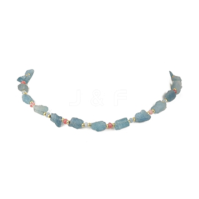 Raw Rough Natural Aquamarine & Dyed Faceted Rondelle Malaysia Jade Beaded Necklaces for Women NJEW-JN06487-1