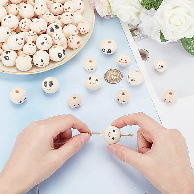 120Pca 6 Styles Printed Wood European Beads WOOD-AR0001-39-1