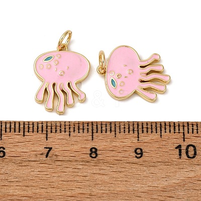 Brass Pink Enamel Jellyfish Pendants KK-CJC0013-02G-RS-1