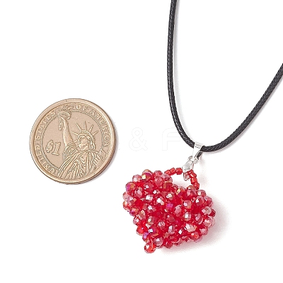 Electroplated Glass Beaded Heart Pendant Black Waxed Cotton Cord Necklaces for Women NJEW-MZ00120-03-1