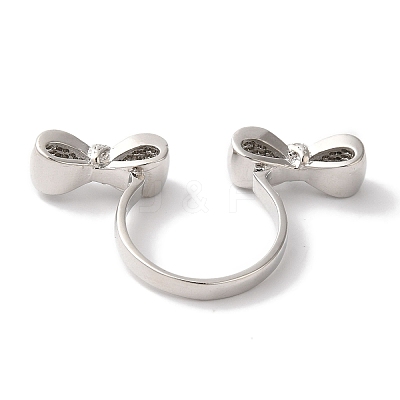 Bowknot Brass Micro Pave Clear Cubic Zirconia Open Cuff Rings for Women LS-RJEW-C098-15P-1