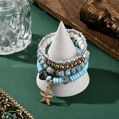 1 Set Synthetic Moonstone & Pearl Stretch Bracelets Set BJEW-SP0001-10-1