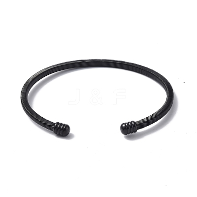 304 Stainless Steel Open Cuff Bangle with Oval Beaded BJEW-C031-02-1