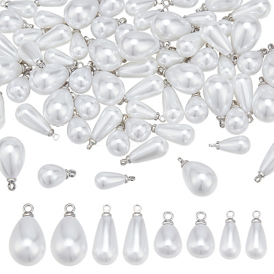 64Pcs 4 Styles ABS Plastic Imitation Pearl Pendants FIND-PH0027-71P-1