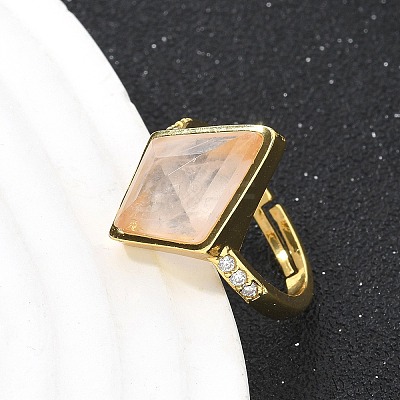 Rhombus Natural Rose Quartz Finger Rings RJEW-B113-01G-06-1