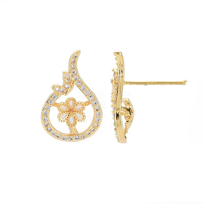 Brass Micro Pave Clear Cubic Zirconia Stud Earring Findings KK-S364-050-1