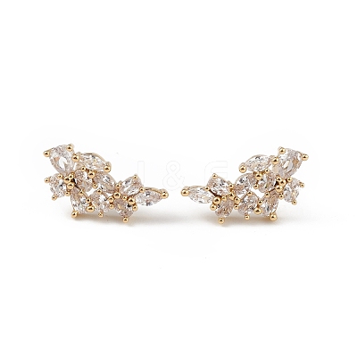 Clear Cubic Zirconia Flower Stud Earrings EJEW-L234-079G-1