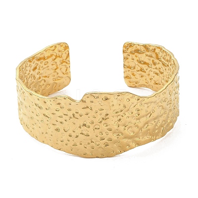 Ion Plating(IP) 304 Stainless Steel Hammered Wide Cuff Bangles for Women BJEW-L682-012G-1