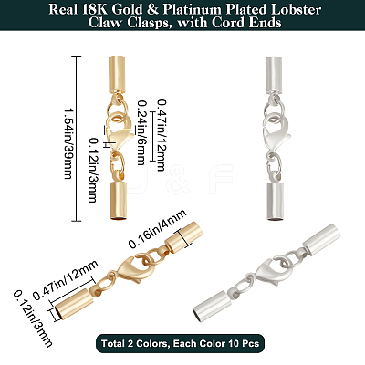 20 Sets 2 Colors Brass Lobster Claw Clasps KK-BBC0008-46-1