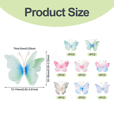 32Pcs 8 Styles Cloth Butterfly with Imitation Pearl Ornament Accessories DIY-TA0014-29-1