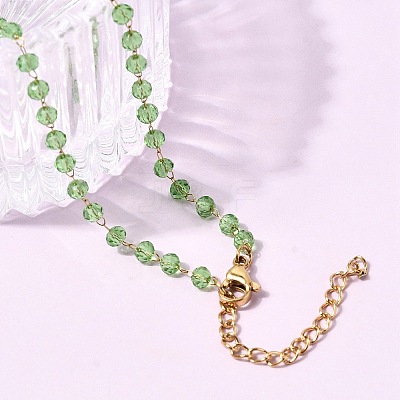 304 Stainless Steel with Glass Faceted Rondelle Bead Handmade Link Chain Birth Stone Necklaces for Women NJEW-G195-01G-06-1