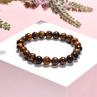 Natural Tiger Eye Beaded Stretch Bracelets B072-7-1
