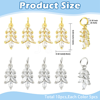 10Pcs 2 Colors Rack Plating Brass Pave Cubic Zirconia Pendants KK-YW0004-32-1
