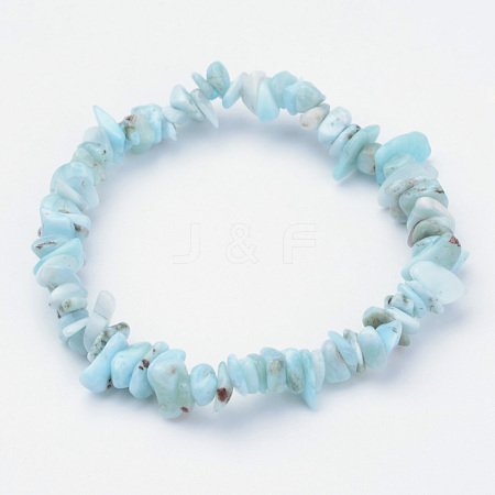 Natural Larimar Beaded Stretch Bracelets X-BJEW-JB02680-01-1