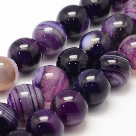 Natural Striped Agate/Banded Agate Bead Strands G-K155-A-14mm-11-1