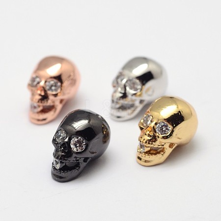 Skull Brass Micro Pave Cubic Zirconia Beads ZIRC-F018-02M-1