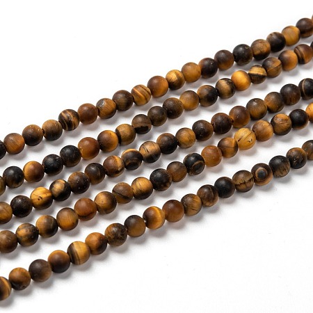 Natural Frosted Tiger Eye Round Bead Strands G-M064-4mm-02-1