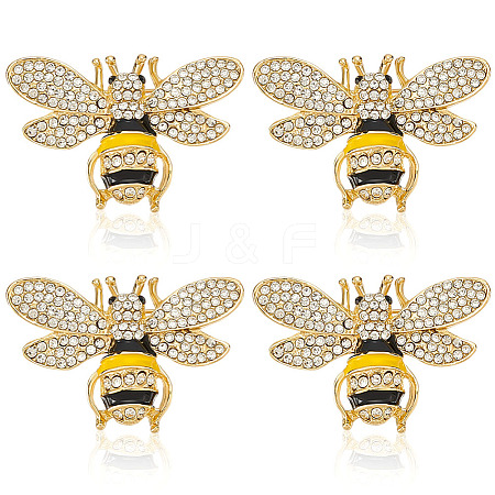 4Pcs Bees Alloy Glass Brooch JEWB-ME0001-18-1