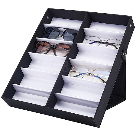 12-Slot Rectangle MDF Covered with Velvet Glasses Organizer Case ODIS-WH0038-30-1