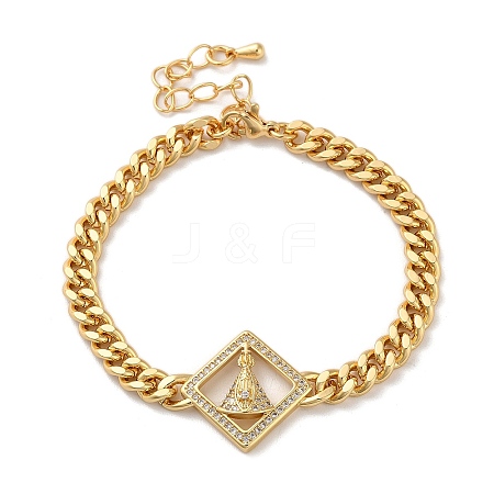 Brass Micro Pave Clear Cubic Zirconia Cuban Link Chains Bracelets BJEW-M322-04G-A-1