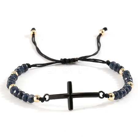 Natural Dyed Gemstone men's Bead bracelet with cross pendant HN1078-1-1