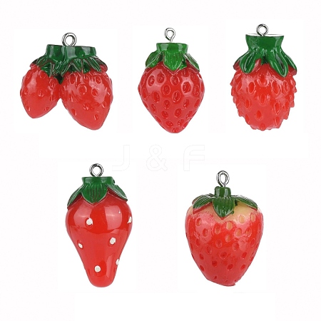 25Pcs 5 Sizes Resin Strawberry Pendants RESI-ZZ0001-06-1