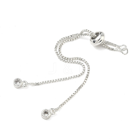Brass Pave Clear Cubic Zirconia Box Chain Slider Bracelet Making KK-G557-17S-1