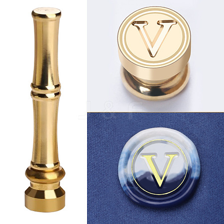 Golden Tone Brass Wax Seal Stamp Head with Bamboo Stick Shaped Handle LS-STAM-K001-05G-V-1