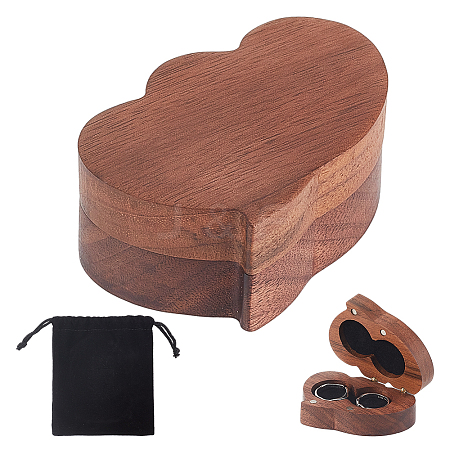 Portable Walnut Wooden Couple Ring Boxes OBOX-WH0015-03-1