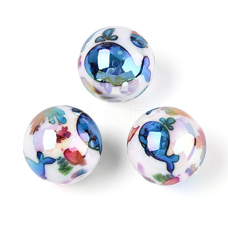 Ocean Theme Printed Opaque Acrylic Beads MACR-T048-07E-1