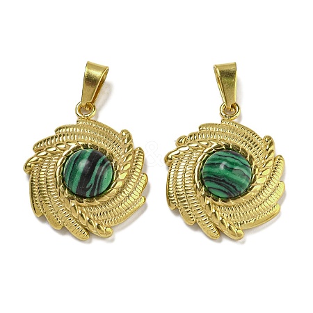 Ion Plating(IP) 304 Stainless Steel Pave Synthetic Malachite Pendants STAS-U024-15G-05-1