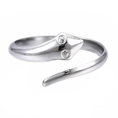 304 Stainless Steel Snake Wrap Open Cuff Ring for Women RJEW-T023-76P-1
