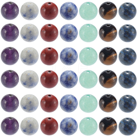 2 Strands Chakra Theme Natural Red Rainbow Jasper & Yellow Aventurine & Tiger Eye & Green Aventurine & Blue Spot Stone & Lapis Lazuli & Amethyst Beads Strands G-SP0001-23-1