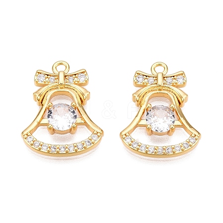 Christmas Theme Brass Pave Clear Cubic Zirconia Charms KK-T073-02G-1