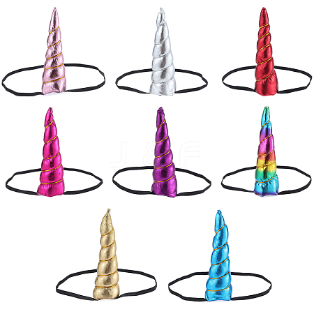 8Pcs 8 Colors Cloth Unicorn Horn Ear Elastic Headband OHAR-GF0001-50-1