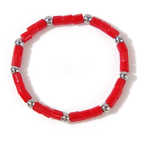 Glass & Steel Beads Stretch Rings FS3784-1