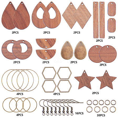 SUNNYCLUE DIY Walnut Wood & CCB Plastic Pendants Dangle Earring Making Kits DIY-SC0012-43AB-1