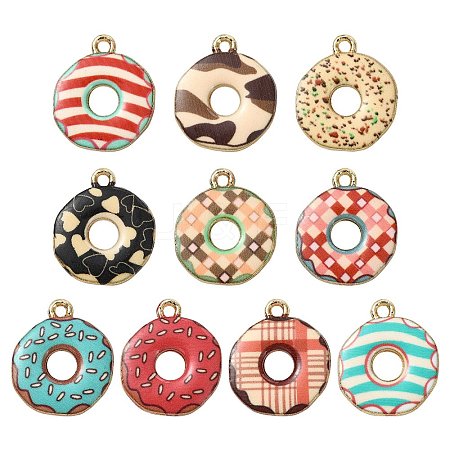 50Pcs 10 Colors Printed Alloy Pendants ENAM-CJ0006-81-1