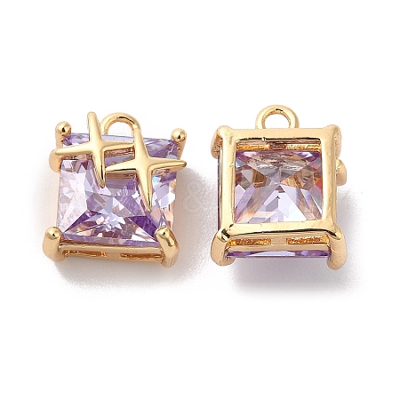 Brass with Medium Purple Glass Pendants KK-G465-43G-1