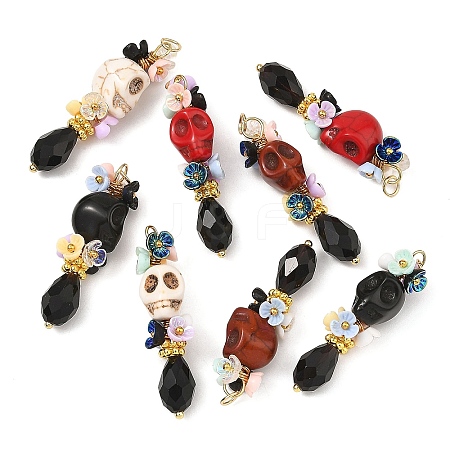 Dyed Synthetic Turquoise and Glass Beaded Pendants PALLOY-JF06046-1